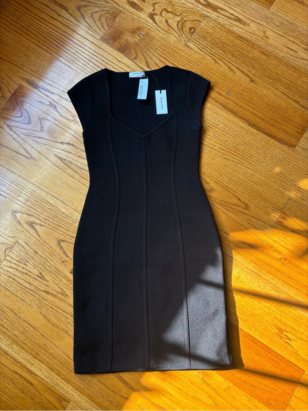 Aritzia Black Cap-Sleeve Bodycon Mini Dress